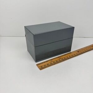 Vintage Metal‎ Recipe Index Card Gray Grey Hinged Style Lid Tabletop Weathered